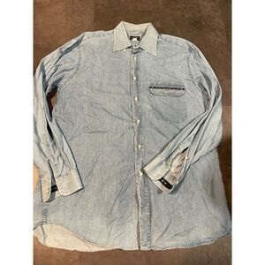Paul & Shark Light Denim Button-Up Shirt with Nautical Flag‎ Zipper Detail C-34